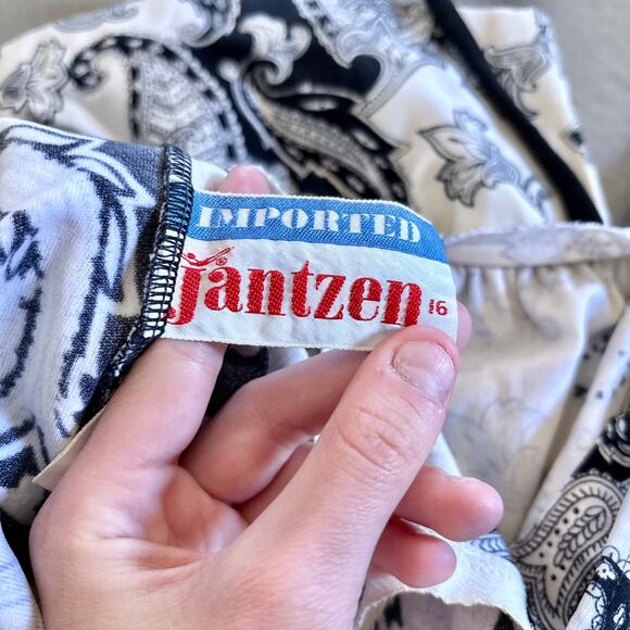 Vintage One Piece Swimsuit Paisley Black and White Jantzen Waist Tie Size S/M - Picture 13 of 14